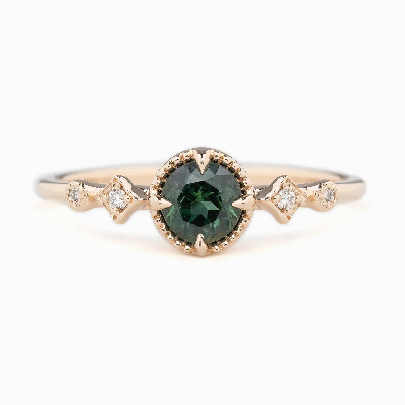 sapphire engagement rings-Stella Ring 5mm 0.60ct Green Queensland Sapphire 14K Rose Gold