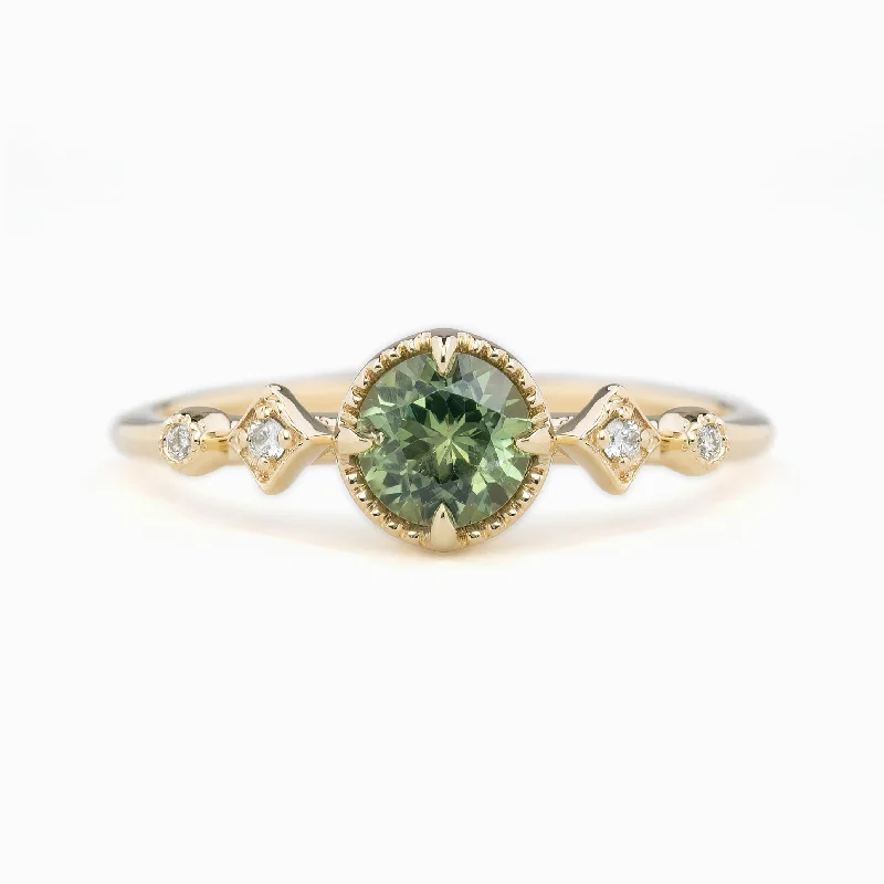 men's rings with gemstones-Stella Ring 5mm 0.60ct Light green Montana Sapphire 14K Yellow Gold