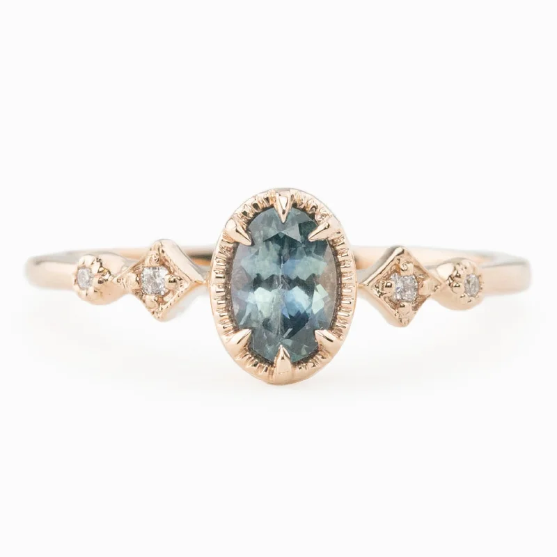 engagement rings with aquamarine-Stella Ring - 6x4mm 0.60ct Blue Montana Sapphire, 14k Rose Gold