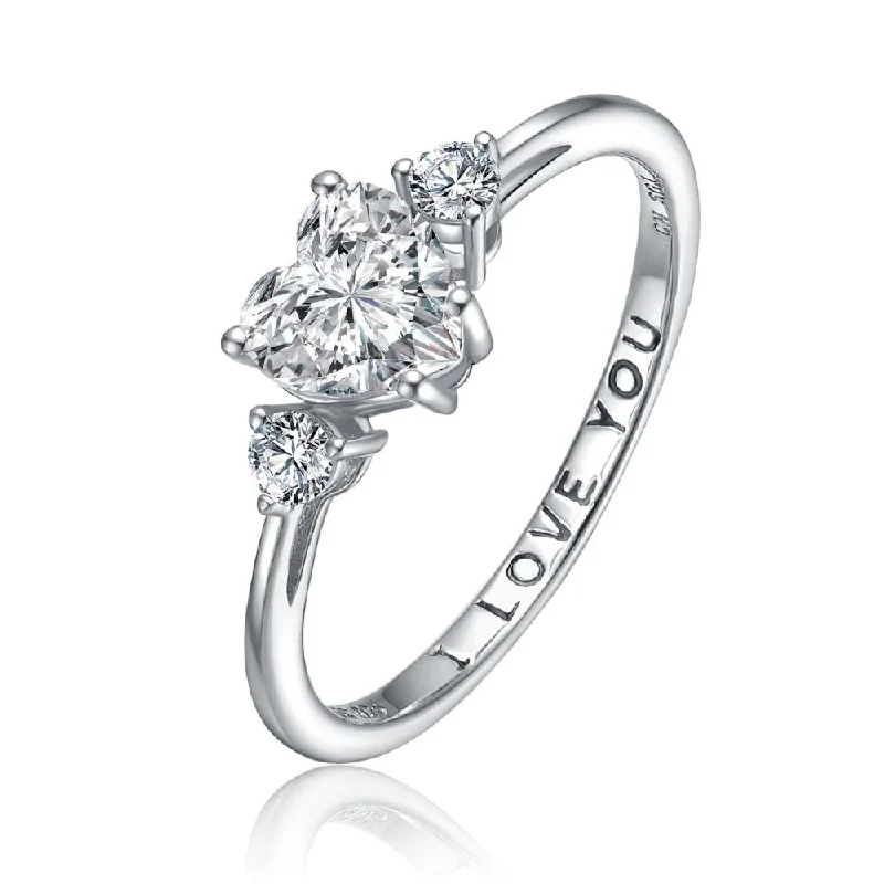 alternative wedding rings-Sterling Silver with Clear Cubic Zirconia Heart 'I Love You' Promise Ring