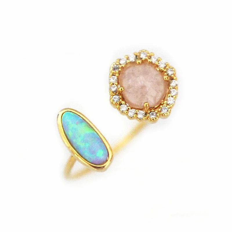 unique promise rings-TAI  Adjustable Gold Ring With Opal Stone and Rose Crystal