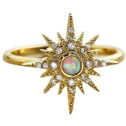 women’s opal rings-TAI Gold Starburst Ring with Opal Center