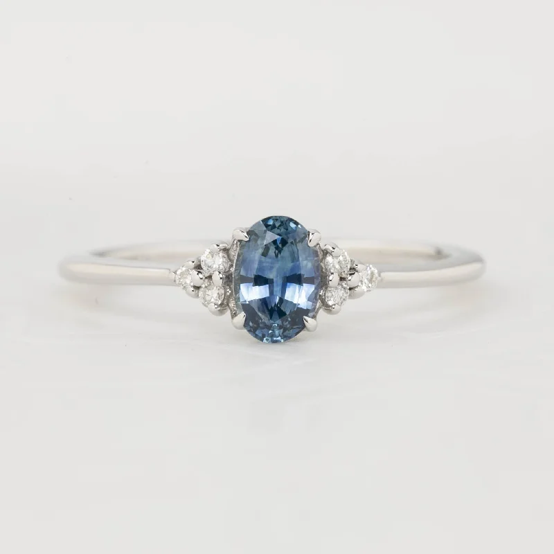 handmade engagement rings-Teresa Ring - 6x4mm 0.60ct Teal Blue Montana Sapphire, 14k White Gold