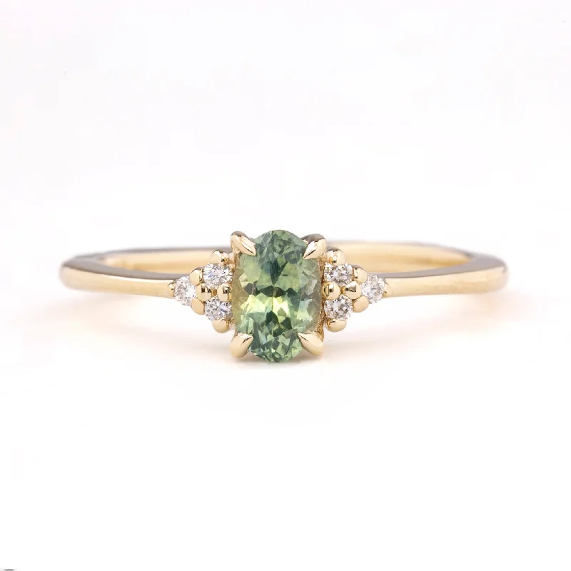 women’s diamond solitaire rings-Teresa Ring 6x4mm 0.6ct Light Green Oval Montana Sapphire, 14K Yellow Gold