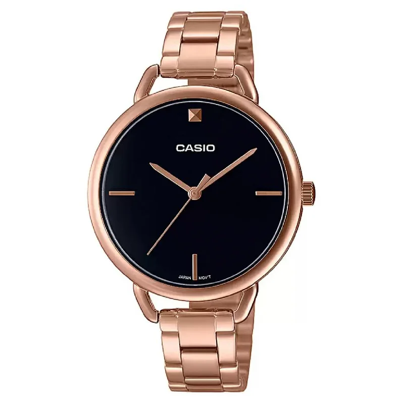 best fitness smartwatches with built-in coaching-Casio Enticer Black Dial Women 34mm