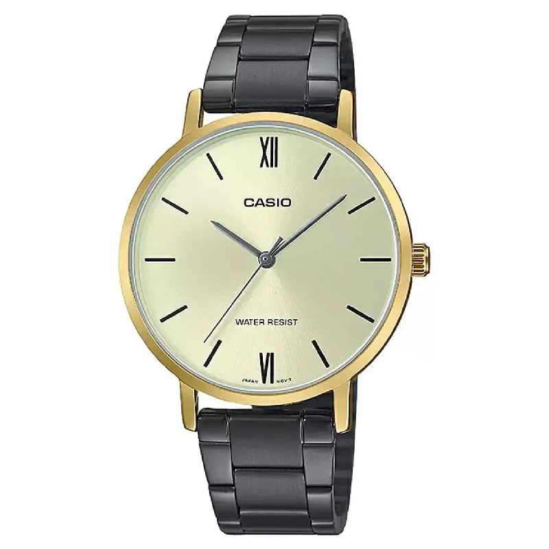 sports watches with pulse rate monitor-Casio Enticer Yellow Gold Dial Women 34mm