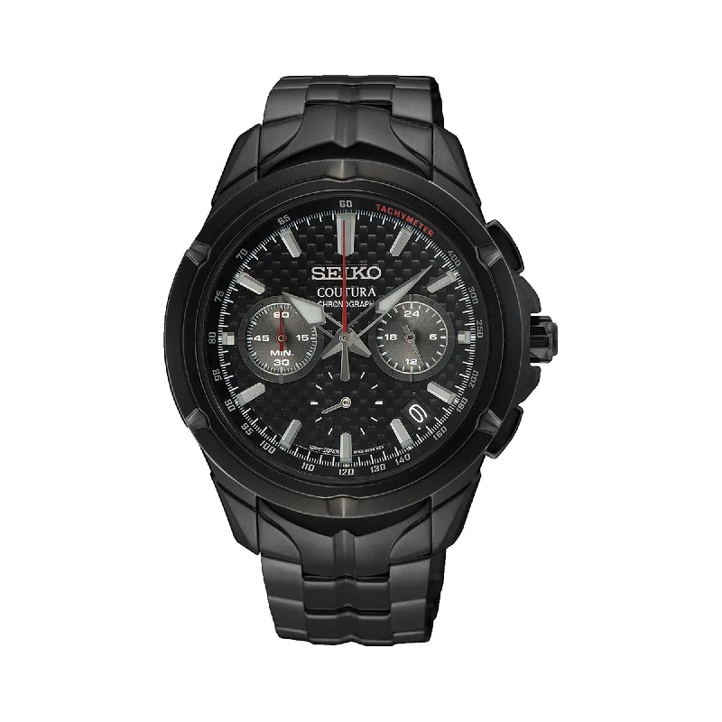 unique watch designs for men-Seiko Coutura 42mm Quartz Chronograph Black Plates Watch SSB443P