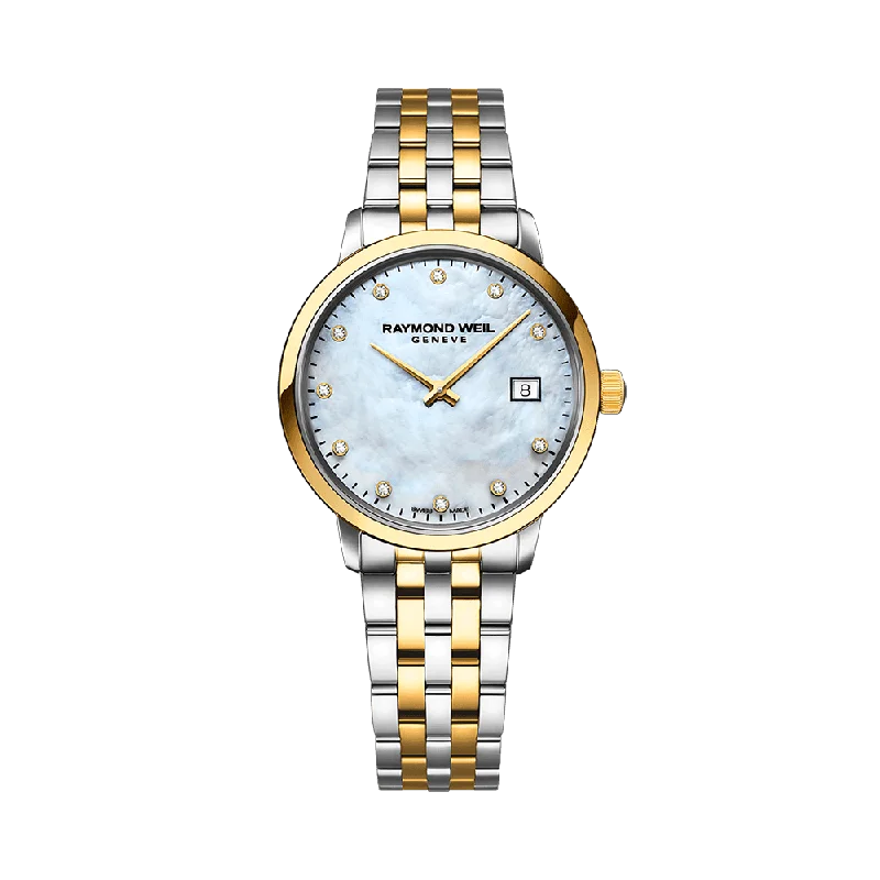 budget-friendly watches for young adults-Raymond Weil Toccata Ladies Quartz Two-tone Gold 11 Diamond Watch 29mm 5985-STP-97081