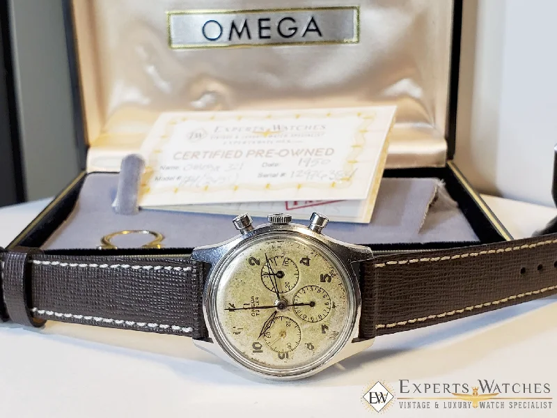 smartwatch with weather updates-1950 Vintage Omega Turler Chronograph Cal 321 Pre SpeedMaster Ref 174 2451 Watch