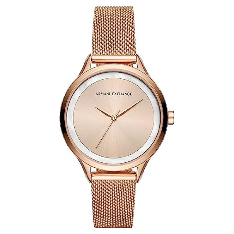 waterproof smartwatches for swimming pool-Armani Exchange Harper  Rose Gold Dial Women 38mm