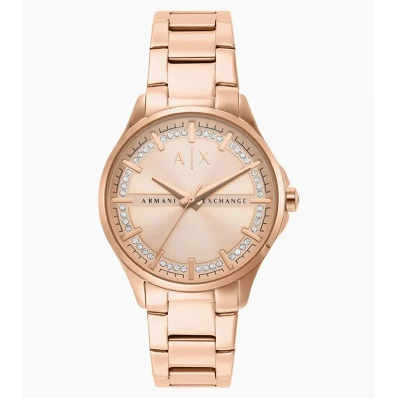 watches with sapphire crystal glass for scratch resistance-Armani Exchange Lady Hampton Rose Gold Dial Women 36mm