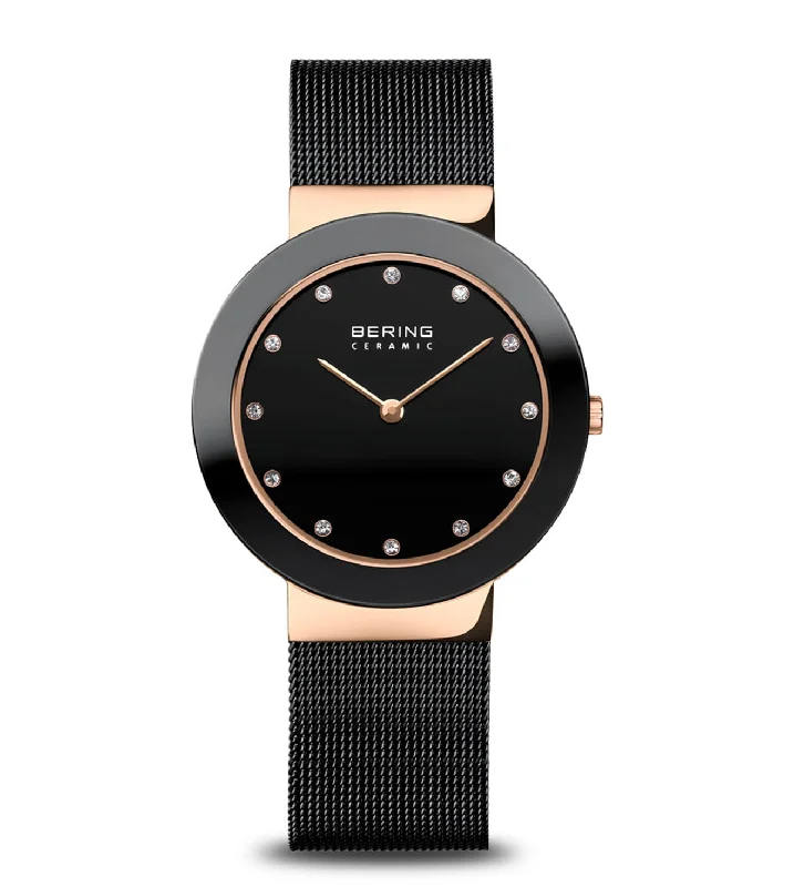 solar watches for off-grid living-Bering Ceramic Black Dial Women 35mm