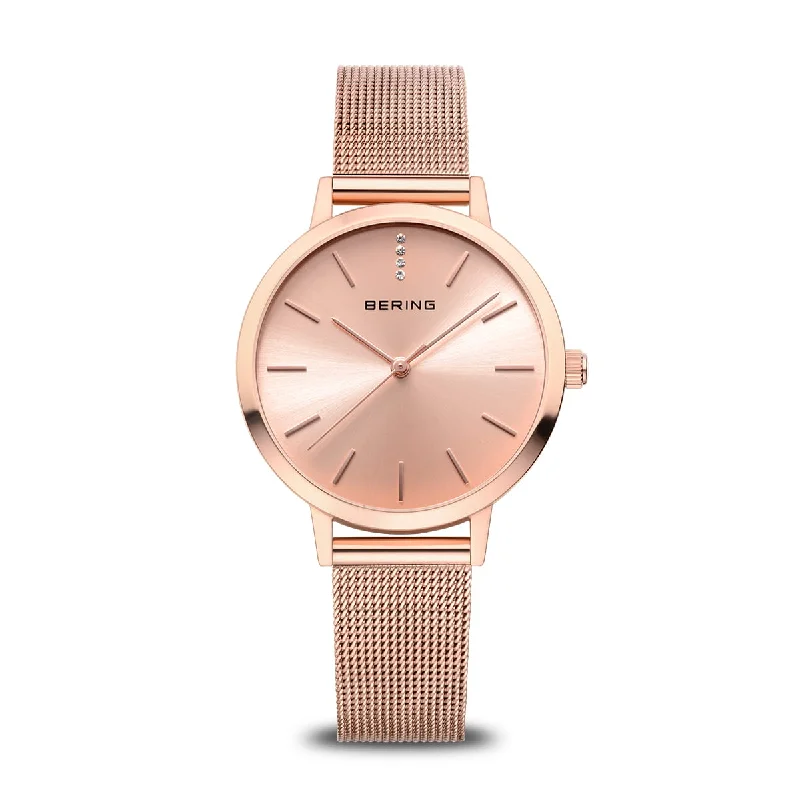 watch brands with lifetime warranty-Bering Classic  Rose Gold Dial Women 34mm