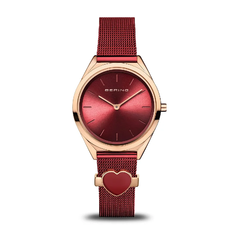 affordable watches with large face-Bering Ultra Slim Red Dial Women 31mm