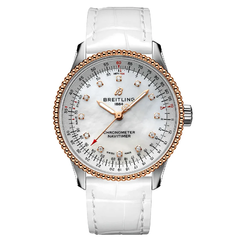 watches with altimeter for mountain climbing-Breitling Navitimer Automatic Rose Gold Mop Dial Women 35mm