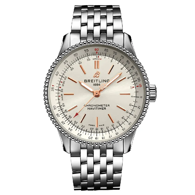 watches for kids with silicone straps-Breitling Navitimer Automatic Silver Dial Women 35mm