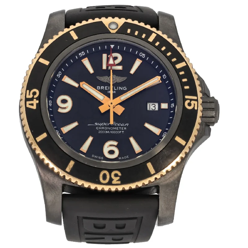 custom engraved wristwatches-Breitling Superocean U17368 46mm DLC Stainless Steel Watch