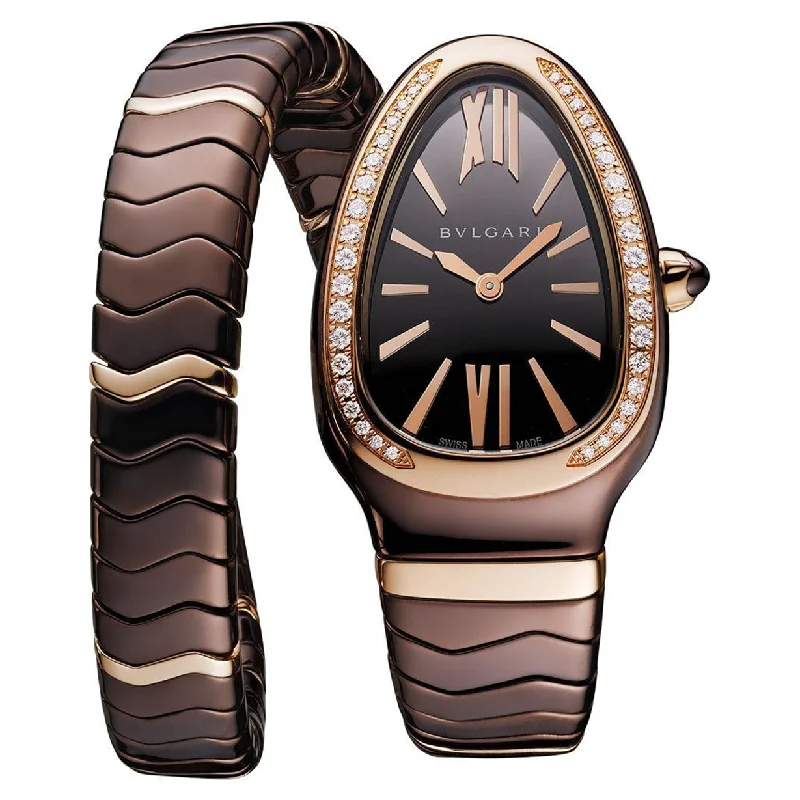 budget-friendly watches for young adults-Bvlgari Serpenti Spiga  Brown Dial Women 35mm