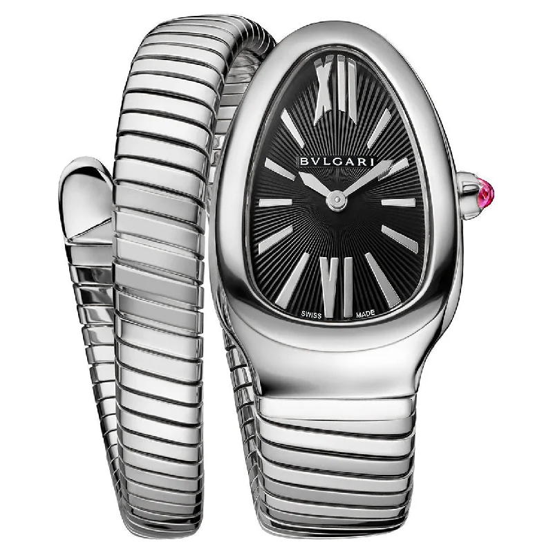 watches for travel and time zone management-Bvlgari Serpenti Tubogas Black Dial Women 35mm