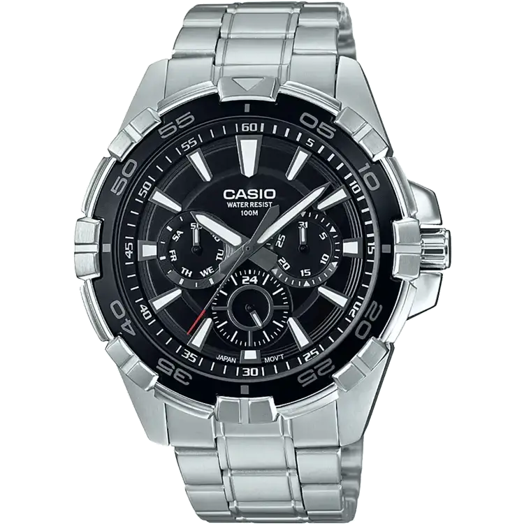 men’s watches with black leather strap-Casio A1325 MTD-1069D-1A2VDF Enticer Men