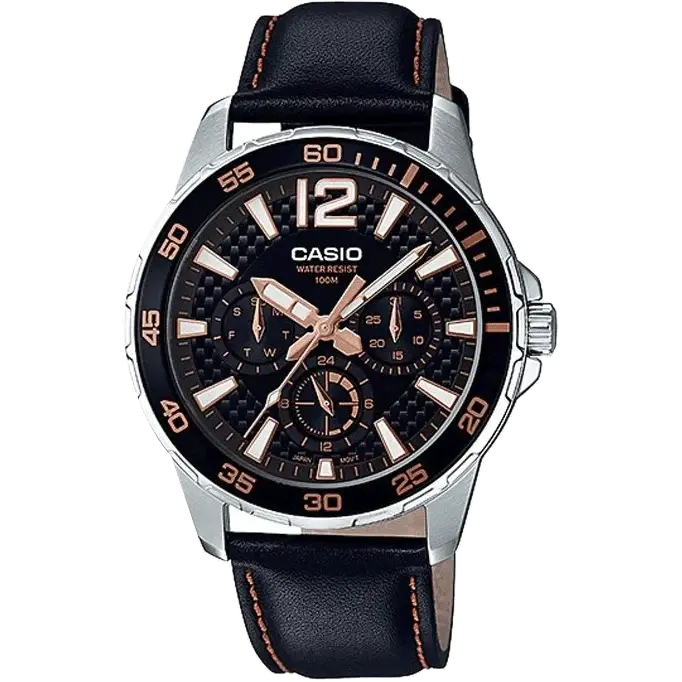 watches with chronograph and date display-Casio A1481 MTD-330L-1A3VDF Enticer Men