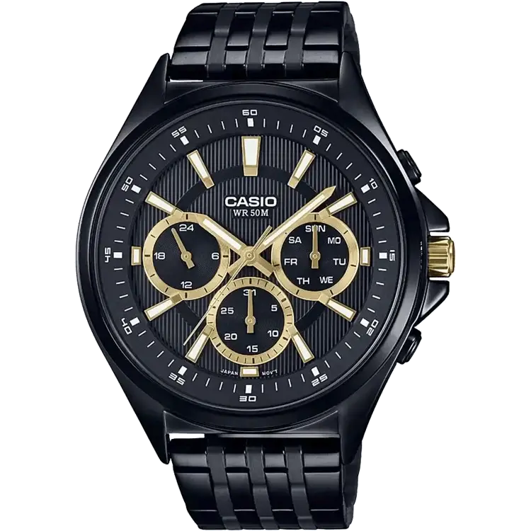 smartwatch with blood pressure monitor-Casio A1563 MTP-E303B-1AVDF Enticer Men