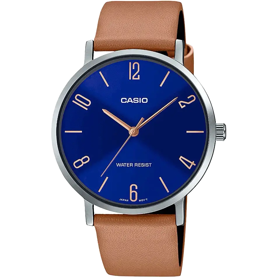 classic leather strap watches-Casio A1822 MTP-VT01L-2B2UDF Enticer Men