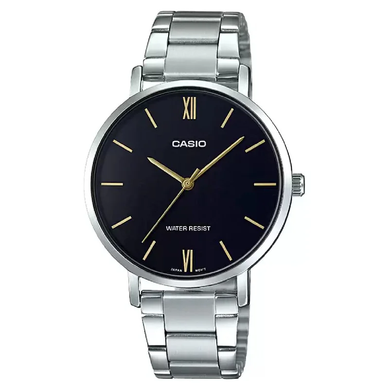 classic leather strap watches-Casio Enticer Black Dial Women 34mm