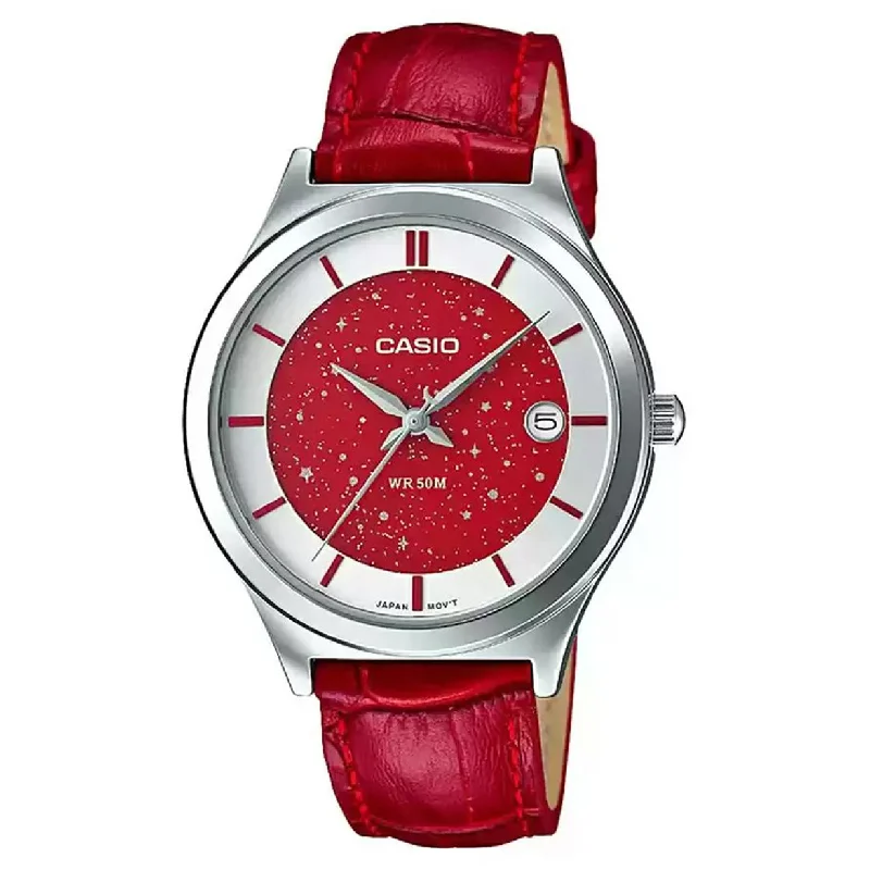 best diving watches for professionals-Casio Enticer Red Dial Women 34mm