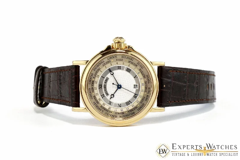 watches with precision quartz movement-Factory Serviced Breguet Marine World Time Hora Mundi 18K Yellow Gold Watch 3700