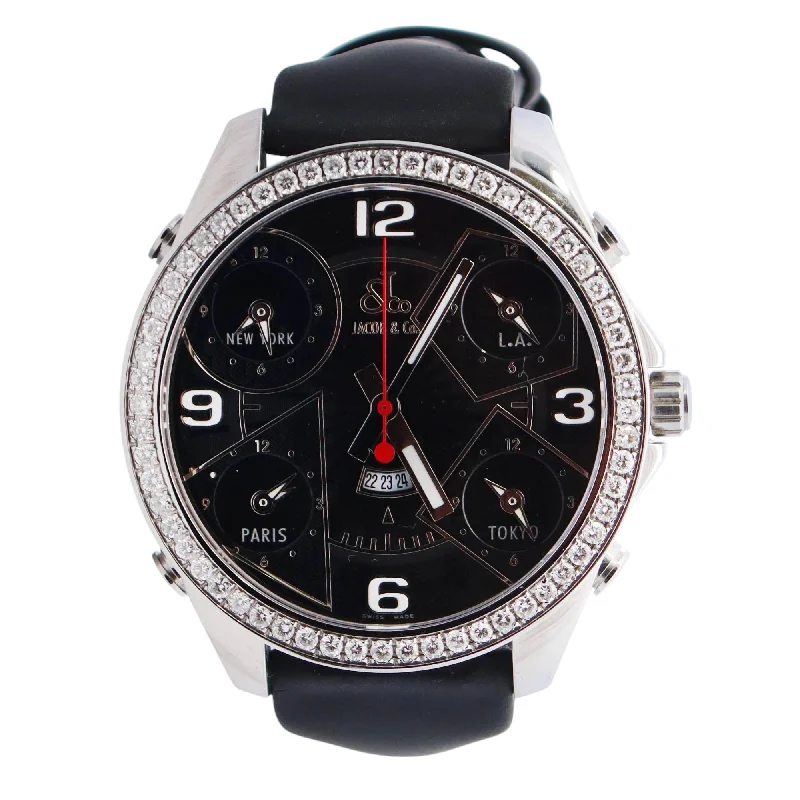 men’s watches with oversized face-Jacob & Co. Five Time Zone 46.5mm Black Dial Watch Ref# JCM-2