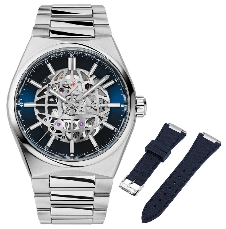 fitness watches with pedometer and heart rate monitor-Limited Edition Frederique Constant Highlife Automatic Stainless Steel Skeleton Dial Interchangeable Blue Rubber Strap Mens Watch FC-310NSKT4NH6B