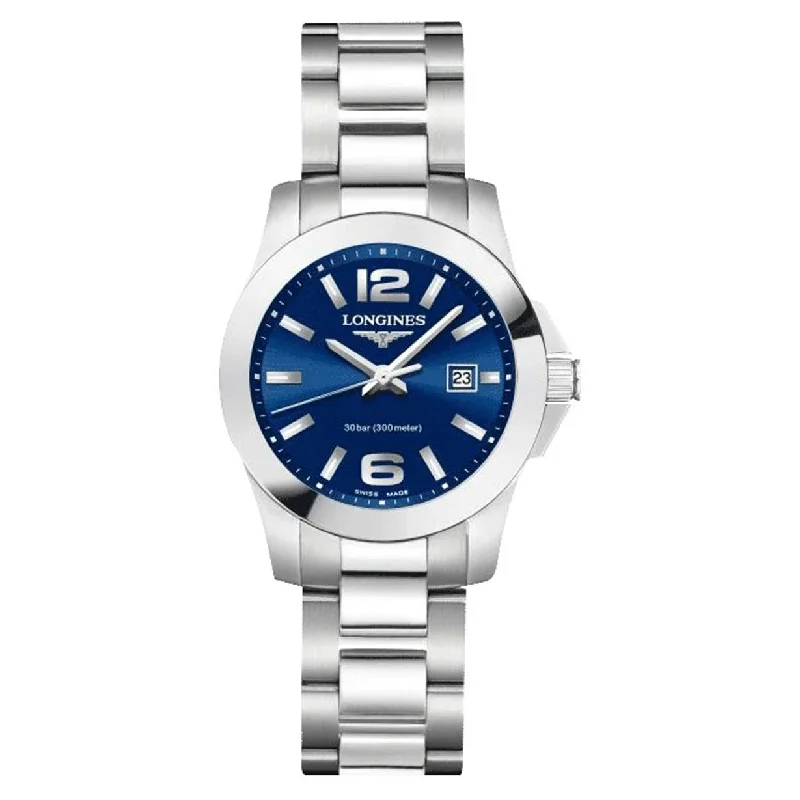 luxury gold watches for women-Longines Conquest Blue Dial Women 29.5mm