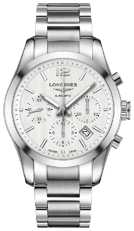 watches for men with rugged design-Longines Conquest Classic Automatic Chronograph Stainless Steel Silver Dial Date Mens Watch L2.786.4.76.6