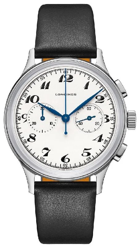 classic timepieces for collectors and enthusiasts-Longines Heritage Classic 1946 Automatic Chronograph Stainless Steel Silver Dial Black Leather Strap Mens Watch L2.827.4.73.0