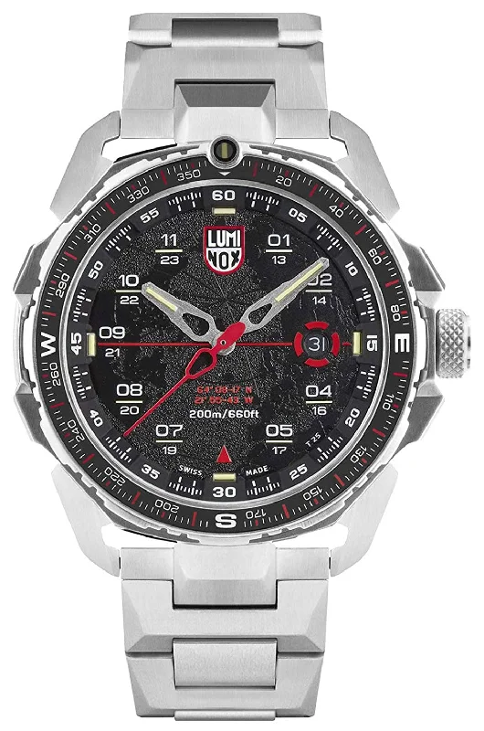 watches with second hand feature for timing events-Luminox ICE-SAR Arctic Stainless Steel Black Dial Date Divers Quartz Mens Watch XL.1202