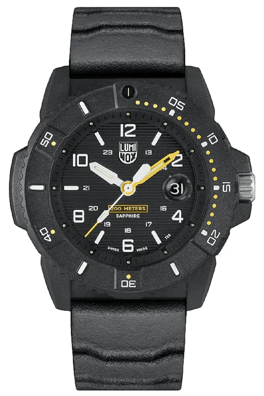 automatic watches for women with diamonds-Luminox Navy SEAL CARBONOX Black Dial Black Rubber Strap Date Divers Quartz Mens Watch XS.3601