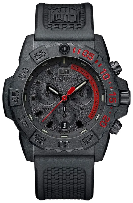 watches for scuba diving with depth gauge-Luminox Navy Seal Chronograph CARBONOX Black Dial Black Rubber Strap Date Divers Quartz Mens Watch XS.3581.EY