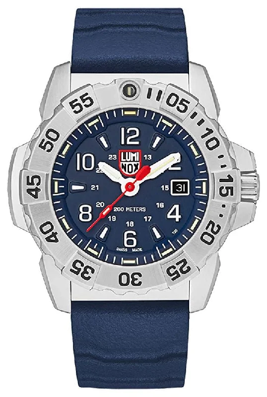 mechanical watches for precision lovers-Luminox Navy SEAL Stainless Steel Blue Dial Blue Rubber Strap Date Divers Quartz Mens Watch XS.3253