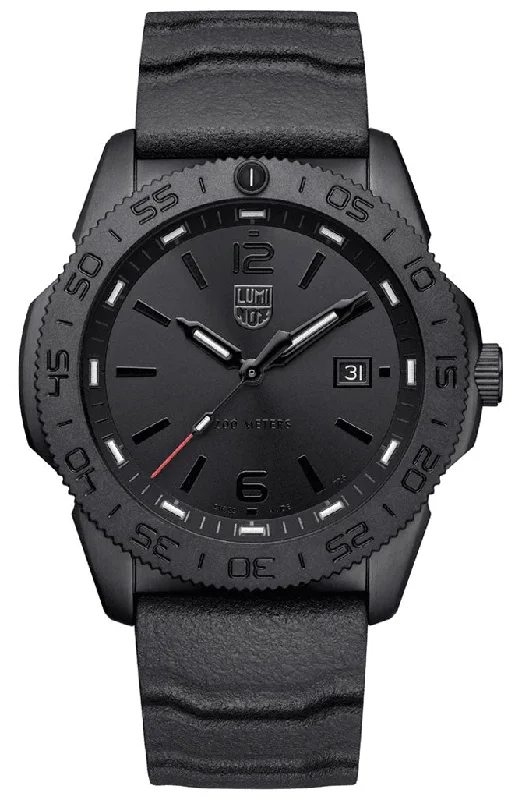 smartwatches with stress monitoring feature-Luminox Pacific Diver Ion Plated Steel Black Dial Black Rubber Strap Date Quartz Mens Watch XS.3121.BO