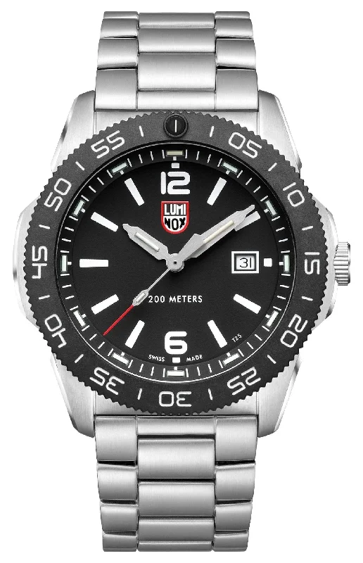 custom watches with personalized message-Luminox Pacific Diver Stainless Steel Black Dial Date Divers Quartz Mens Watch XS.3122