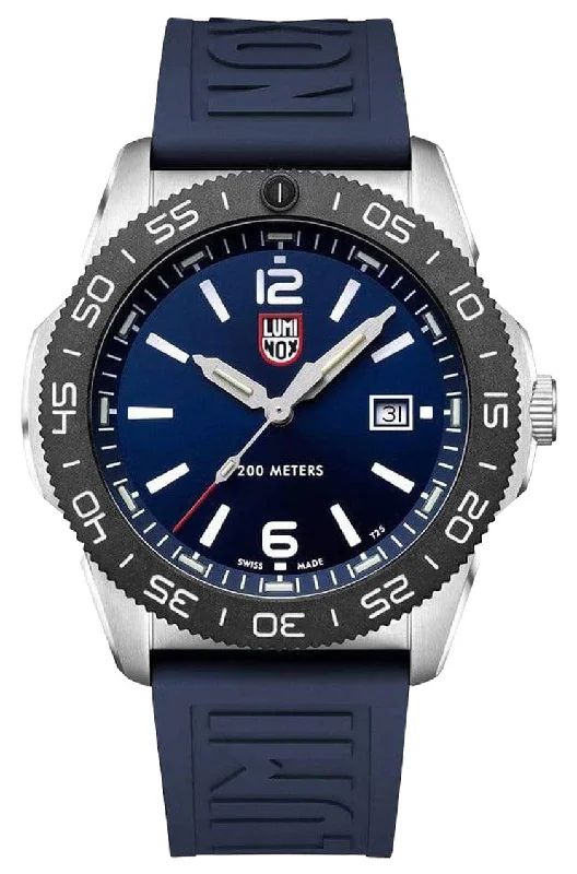 smartwatch with built-in NFC payment-Luminox Pacific Diver Stainless Steel Blue Dial Blue Rubber Strap Date Divers Quartz Mens Watch XS.3123.DF