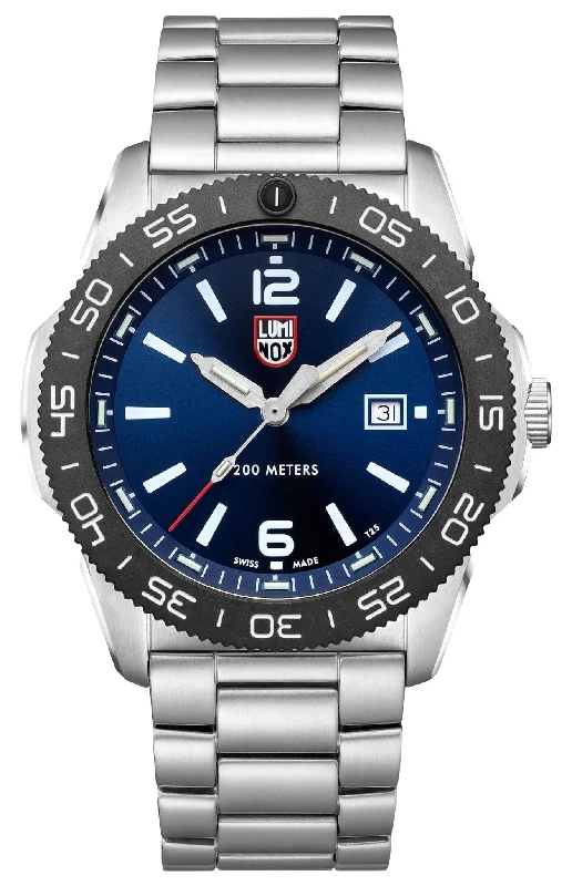 luxury leather watches for women-Luminox Pacific Diver Stainless Steel Blue Dial Date Divers Quartz Mens Watch XS.3123