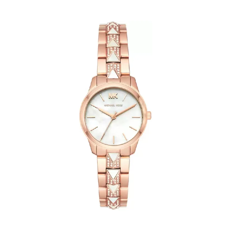 waterproof watches for swimming-Michael Kors Runway Mercer White Dial Womens Watch - MK6674