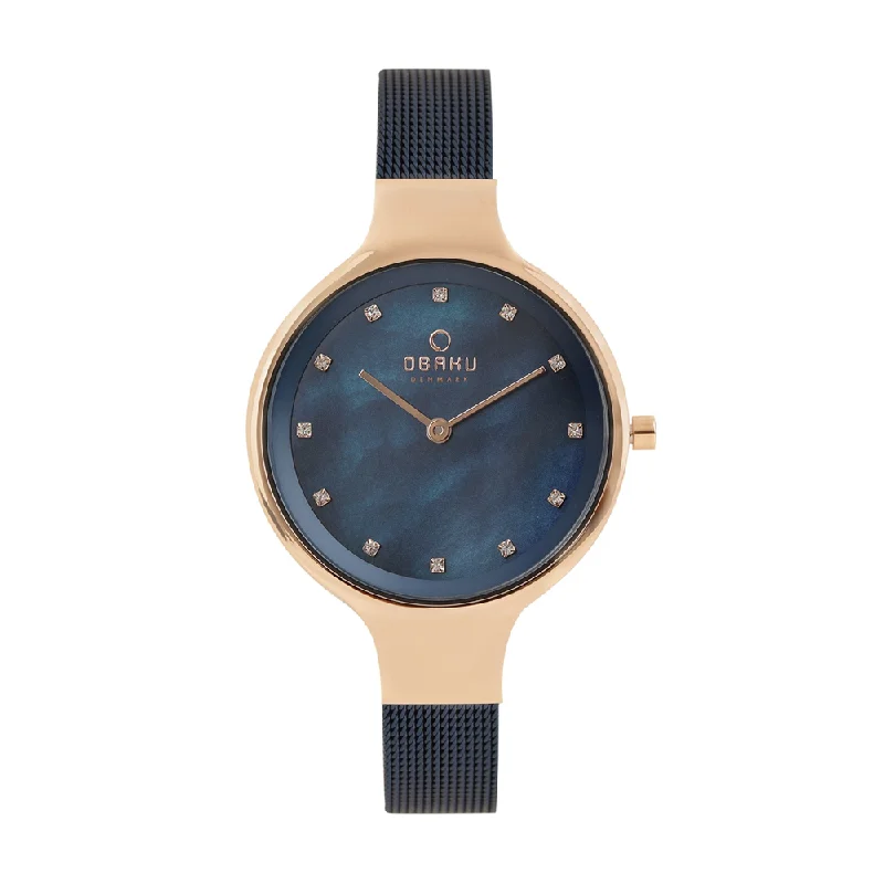 affordable women’s gold watches-Obaku V173LXVLML Sky Ocean Blue Round Dial Women's Watch