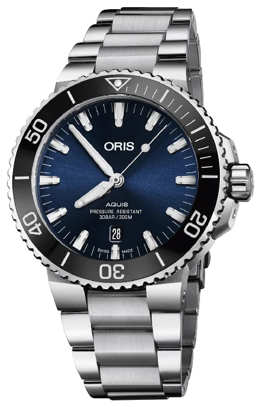 best smartwatch for elderly people-Oris Aquis Automatic Stainless Steel Blue Dial Date Divers Mens Watch 733 7730 4135-07 8 24 05PEB