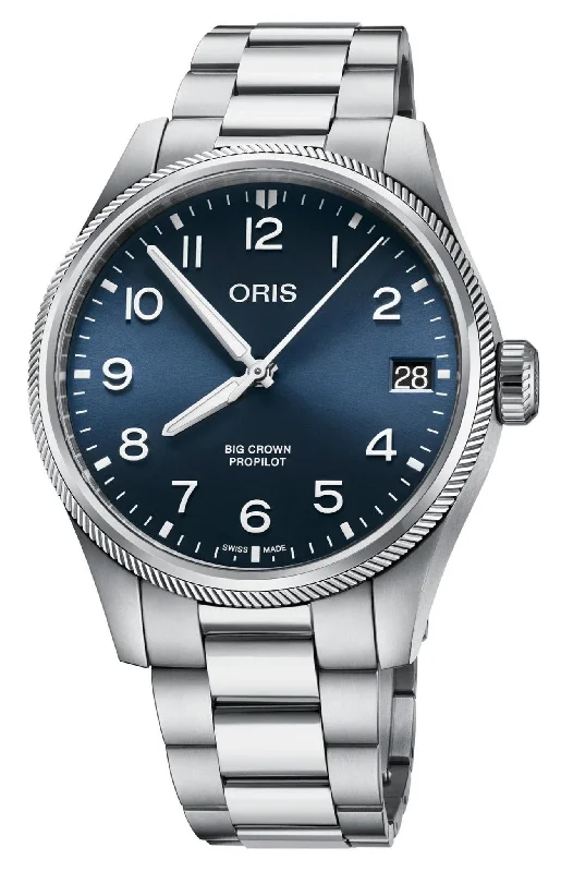 minimalistic watches for men-Oris Big Crown ProPilot Automatic Stainless Steel Blue Dial Date Mens Watch 751 7761 4065-07 8 20 08P