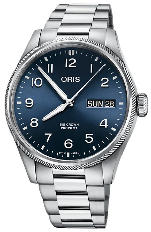 smartwatches with heart rate monitor-Oris Big Crown ProPilot Automatic Stainless Steel Blue Dial Day/Date Mens Watch 752 7760 4065-07 8 22 08P