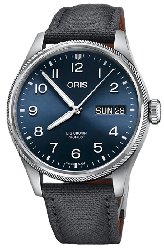 best watches for business professionals-Oris Big Crown ProPilot Automatic Stainless Steel Blue Dial Gray Textile Strap Day/Date Mens Watch 752 7760 4065-07 3 22 05LC