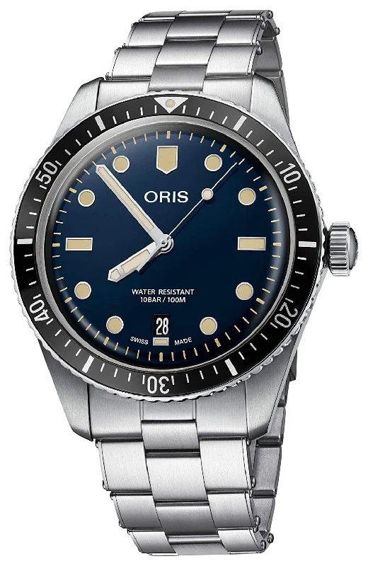 best watches for travel lovers-Oris Divers Sixty-Five Automatic Stainless Steel Blue Dial Date Mens Watch 733 7707 4055-07 8 20 18